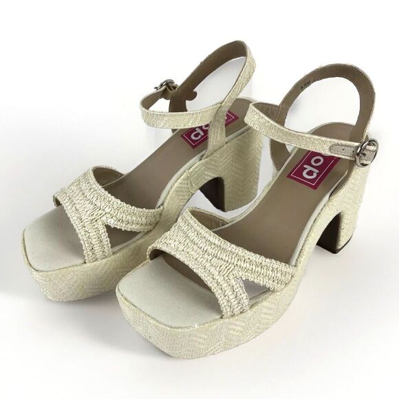 Natural Womens Chunky Platform Heels Sandals white open Toe Ankle Strap SZ 8.5 - Picture 8 of 16